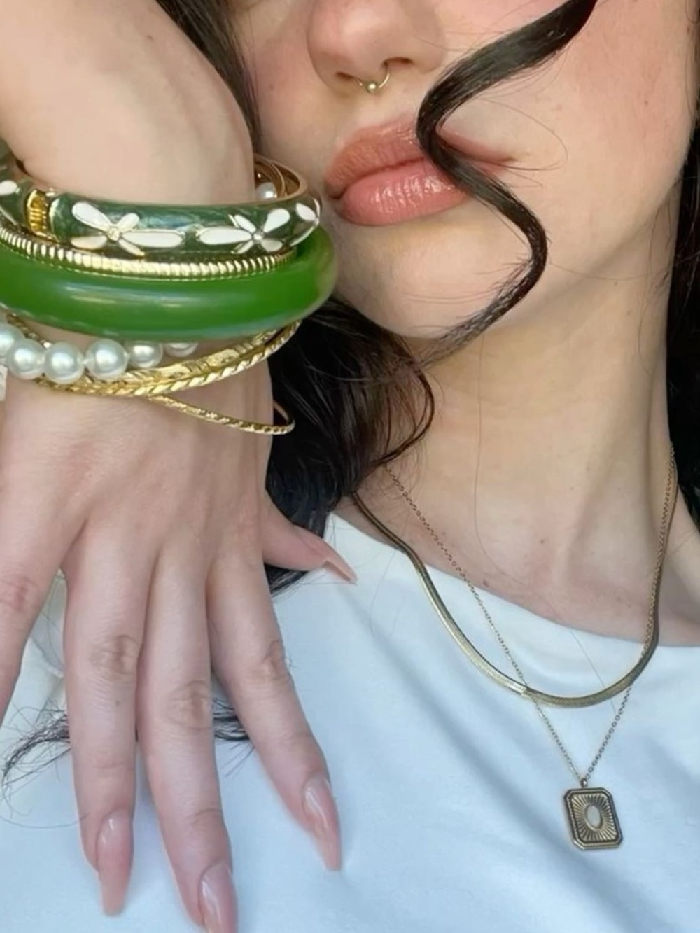 Green Enamel and Gold-Tone Cuff Bracelet - Women Jewelry - Picture 8 of 8